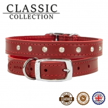 Leather Stud Collar Red 20-26cm Size 1