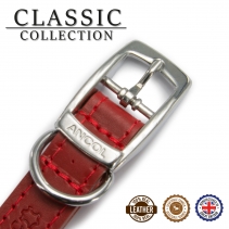 Leather Stud Collar Red 20-26cm Size 1
