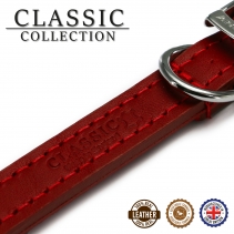 Leather Stud Collar Red 20-26cm Size 1