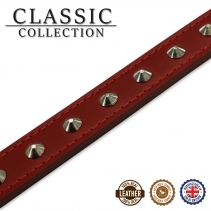 Leather Stud Collar Red 20-26cm Size 1