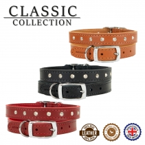 Leather Stud Collar Tan 28-36cm Size 3