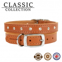 Leather Stud Collar Tan 28-36cm Size 3