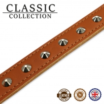 Leather Stud Collar Tan 28-36cm Size 3