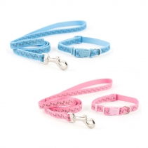 Small Bite Refl Paw&Bone Collar Lead Set Blue