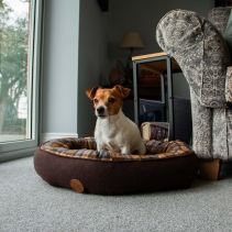 Brown And Blue Tartan Donut Bed 70cm