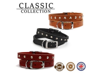 Leather Stud Collar Red 50-59cm Size 7