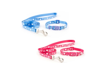 Small Bite Heart Collar Lead Set Raspberry