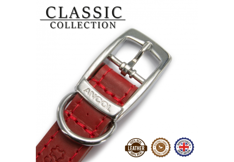 Leather Stud Collar Red 20-26cm Size 1