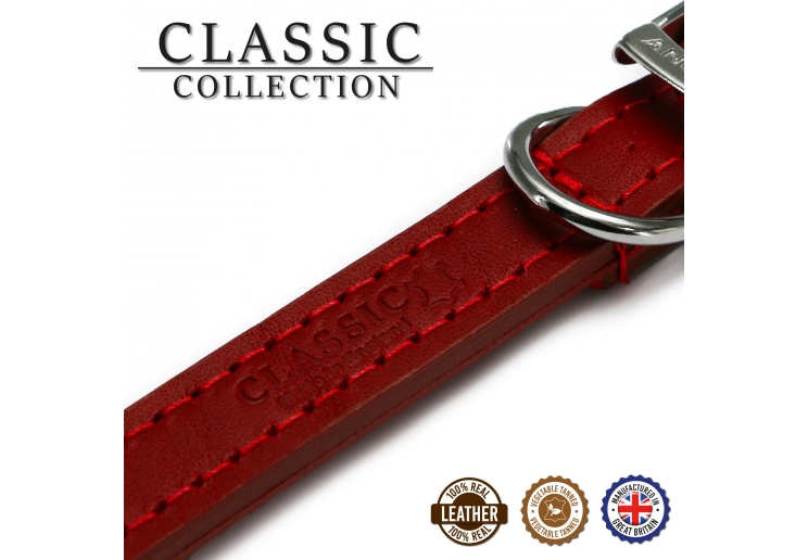 Leather Stud Collar Red 20-26cm Size 1
