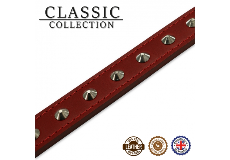 Leather Stud Collar Red 20-26cm Size 1