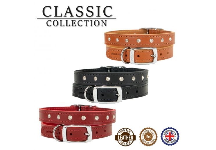 Leather Stud Collar Tan 28-36cm Size 3