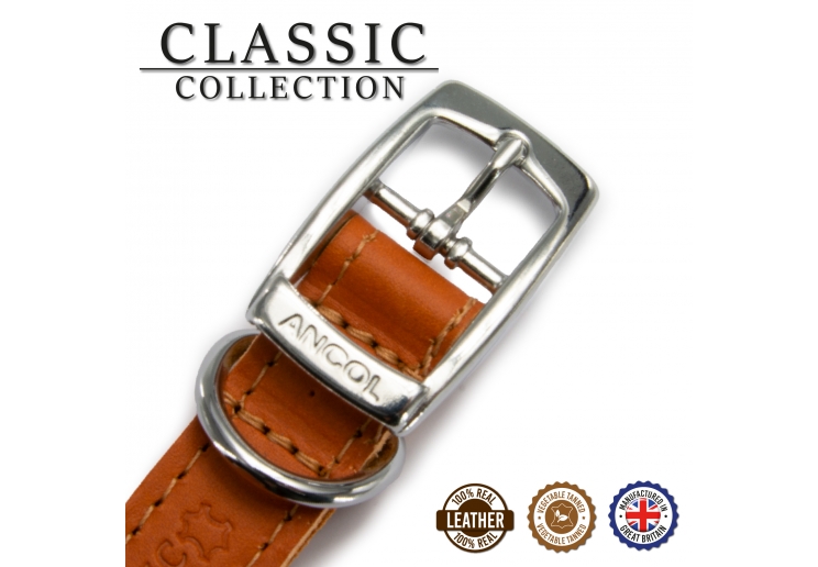 Leather Stud Collar Tan 28-36cm Size 3