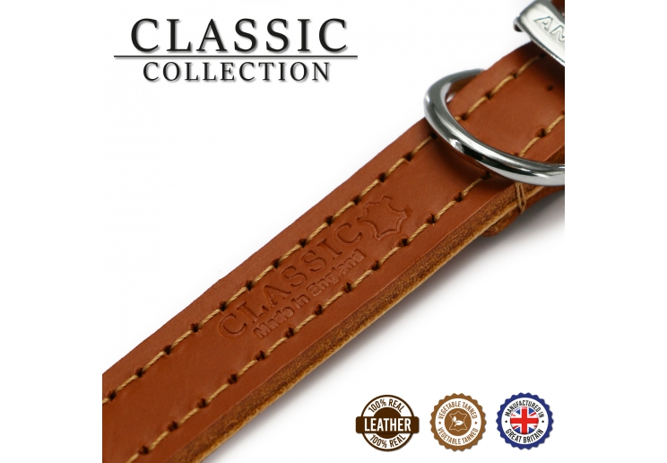 Leather Stud Collar Tan 28-36cm Size 3