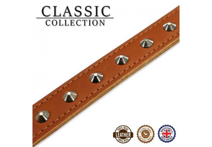Leather Stud Collar Tan 28-36cm Size 3