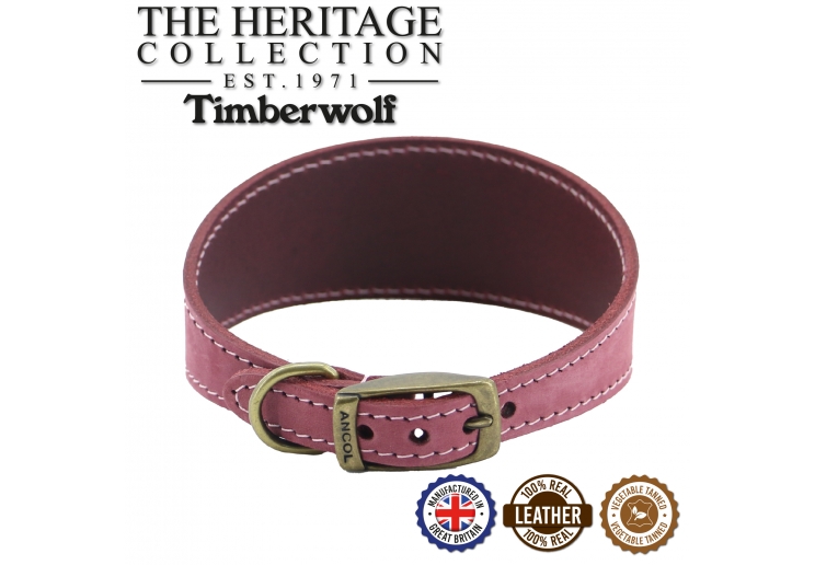 Timberwolf Whippet Leather Collar Raspberry30-34cm