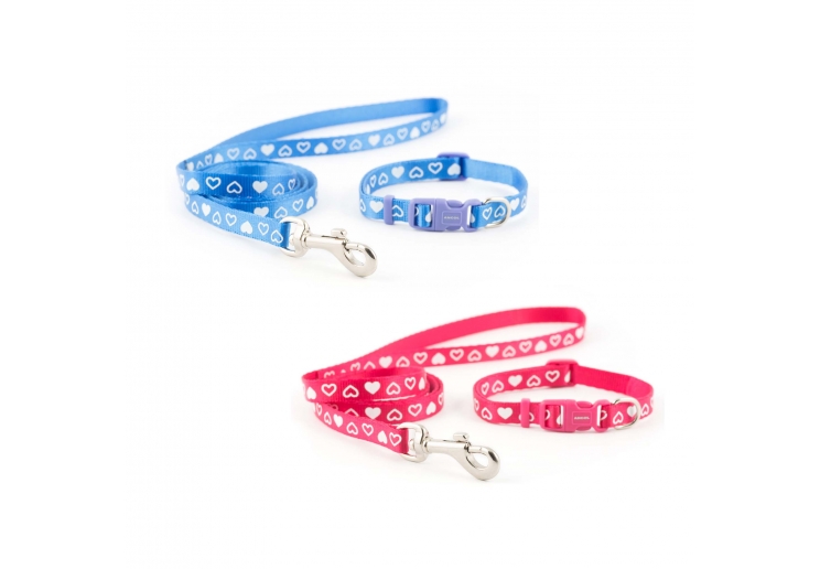 Small Bite Heart Collar Lead Set Raspberry
