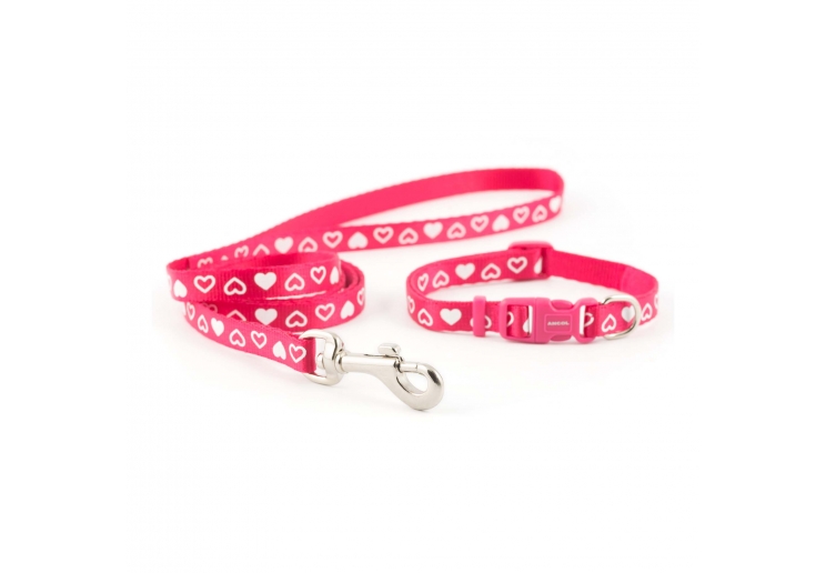 Small Bite Heart Collar Lead Set Raspberry