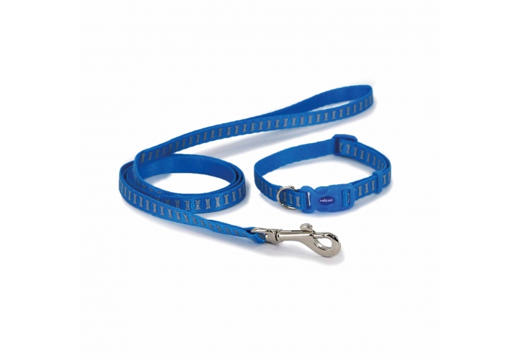 Small Bite Reflective Bone Collar Lead Set Blue