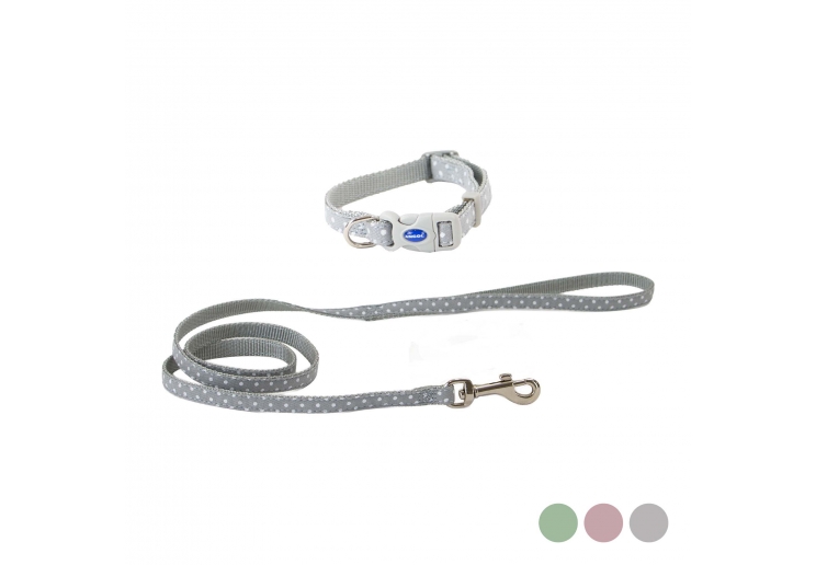 Small Bite Polka Collar Lead Set Pebble