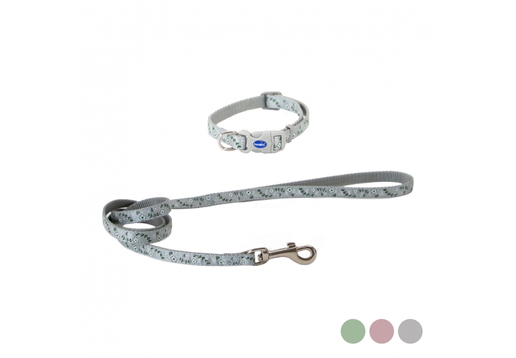 Small Bite Floral Collar Lead Set Pebble