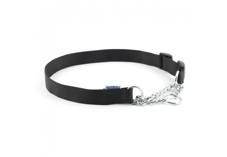 Nylon Check Chain Collar Black 35-45cm Size 2-4