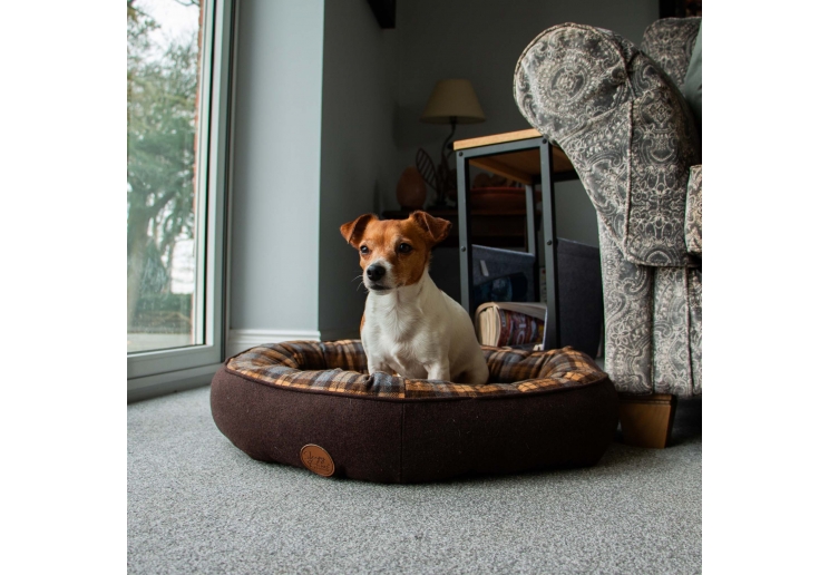 Brown And Blue Tartan Donut Bed 70cm