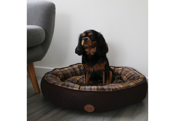 Brown And Blue Tartan Donut Bed 70cm