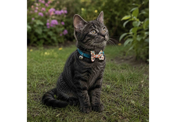 Vintage Bow Safety Cat Collar Teal