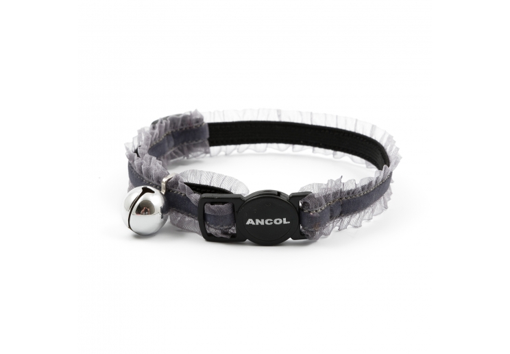 Velvet Frills Safety Cat Collar Grey