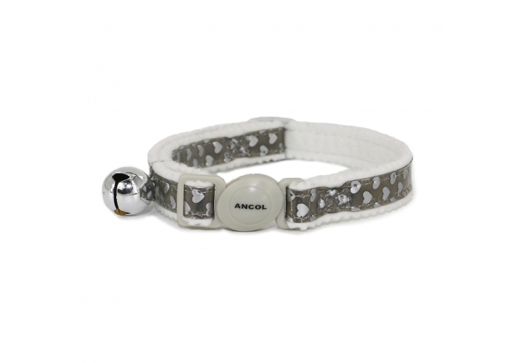 Refl Hearts Safety Cat Collar Silver