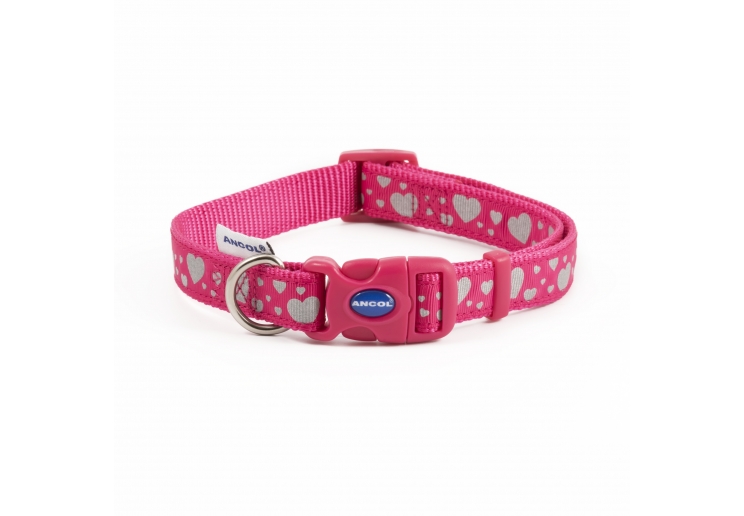 Soho Pink Reflective Hearts Collar M 30-50cm
